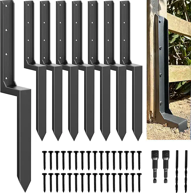 Thickened Fence Post Anchor Kit, Metal Fence Post Repair Stakes Kit, Anchors Ground Spikes Mender for Repair Leaning 4x4/6x6 Wood Fence Post Support (Thicker 11-Gauge, 8 Pack/Black)
