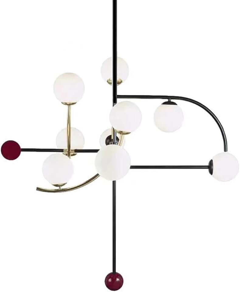 Spherical Chandelier 9 Lights Black Chandelier Duligh Semi Flush Mount Ceiling Light Metal Mid-Century Ceiling Lamp for Kitchen Livingroom Hallway-Black.D. Red 9头10072Cm