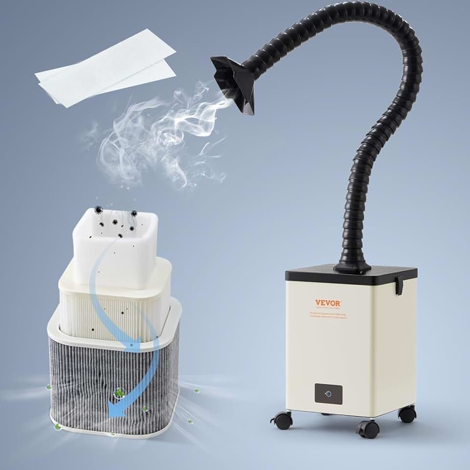 VEVOR Solder Fume Extractor, 150W Soldering Smoke Extractor with 3-Stage Filtration System, 332 m³/h Powerful Suction Smoke Absorber with Wheels for Engraving, Soldering, DIY Welding, Salon