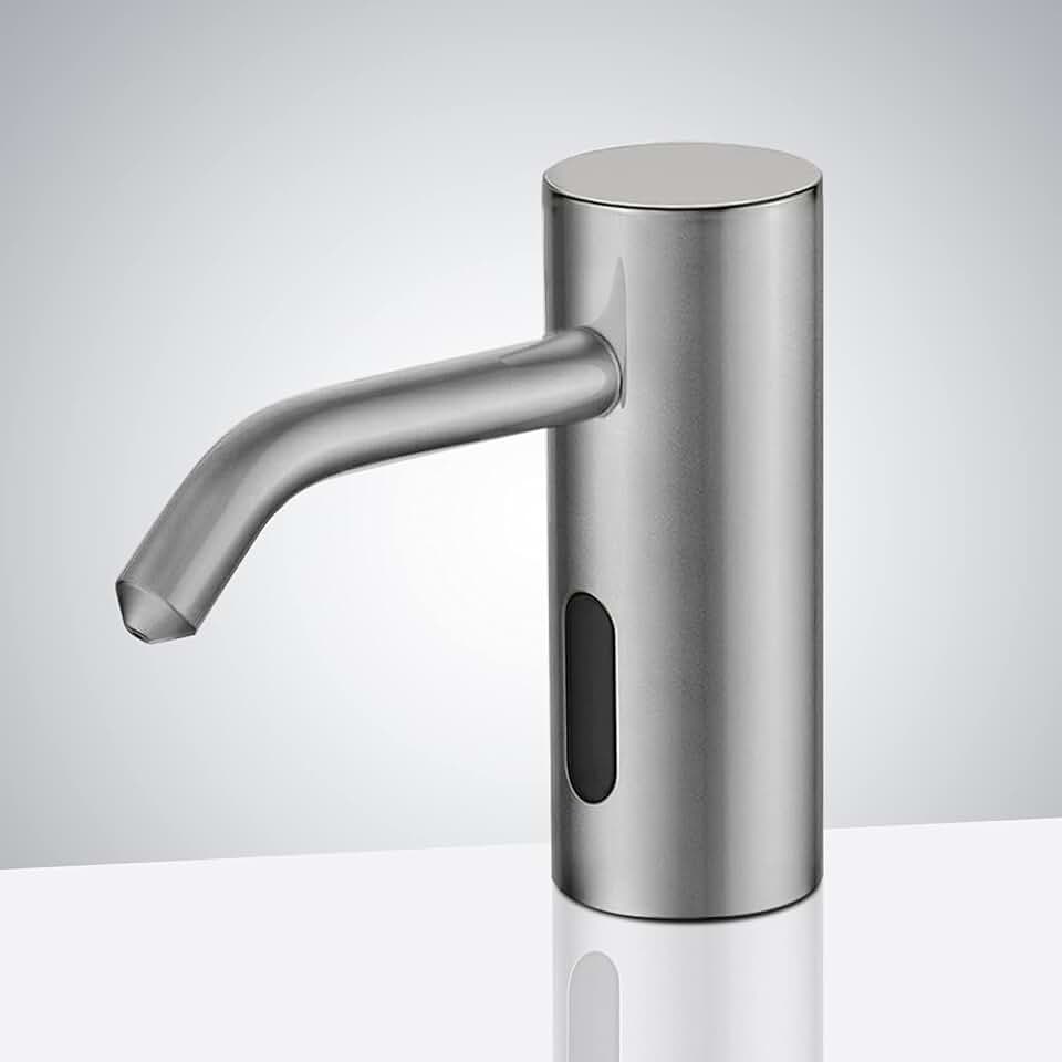 Trio Commercial Automatic Sensor Liquid Soap Dispenser - FS9066BN Contemporary Style Deck Mount Brass Soap Dispenser - Brushed Nickel Finish