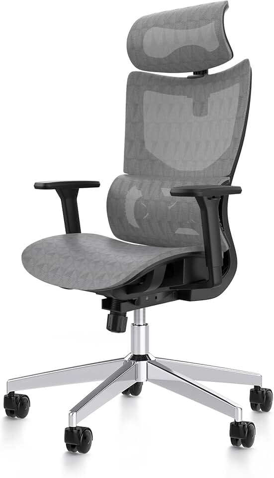 Ergonomic Office Chair with 3D Armrest, Big and Tall Computer Desk Chair with Adjustable Headrest, Seat Depth, Lumbar Support, Home Office Gaming Chair Dark Grey