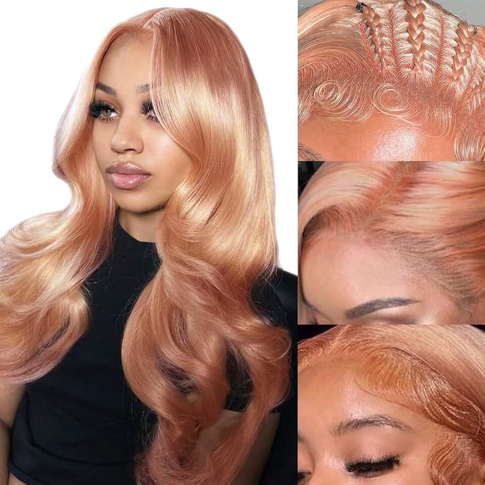 SFD Pink Blonde Lace Front Wig Human Hair 13x4 Rose Gold Human Hair Wigs Pre Plucked With Baby Hair Peachy Blonde Colored Wig Human Hair For Women Body Wave Wig 28 Inch