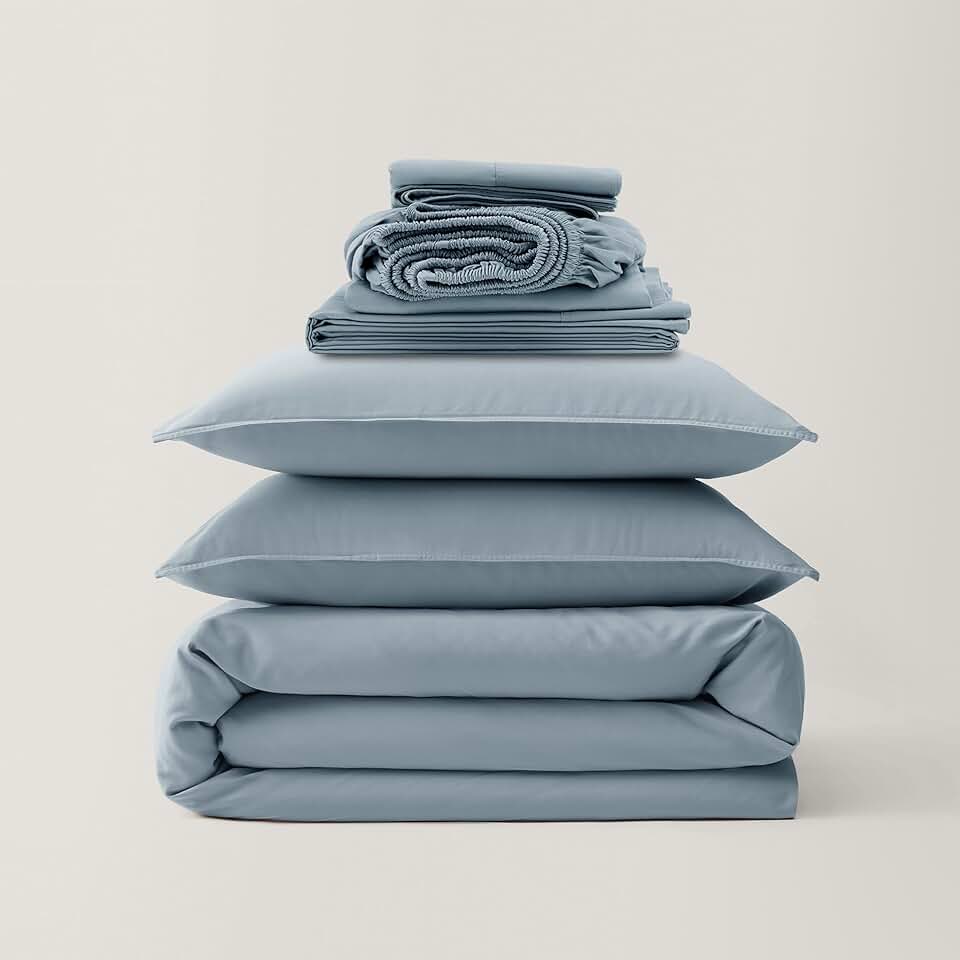 Double Stitch Cotton Tencel Duvet Cover Set and Cotton Tencel Sheet Set, King, 1 Duvet Cover, 106