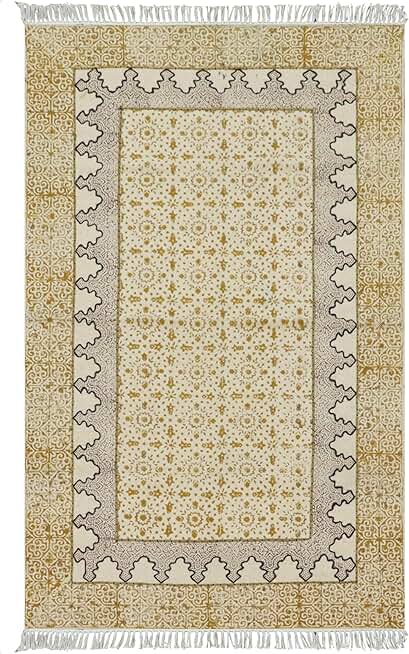 Kilim Rug 5x8 Area Rugs for Flatweave Rug Beige Brown Cotton Rug Embroidery Washable Dhurrie Indoor Outdoor Use Rugs for Small Bedroom Rug Bathroom Kitchen Laundry Room
