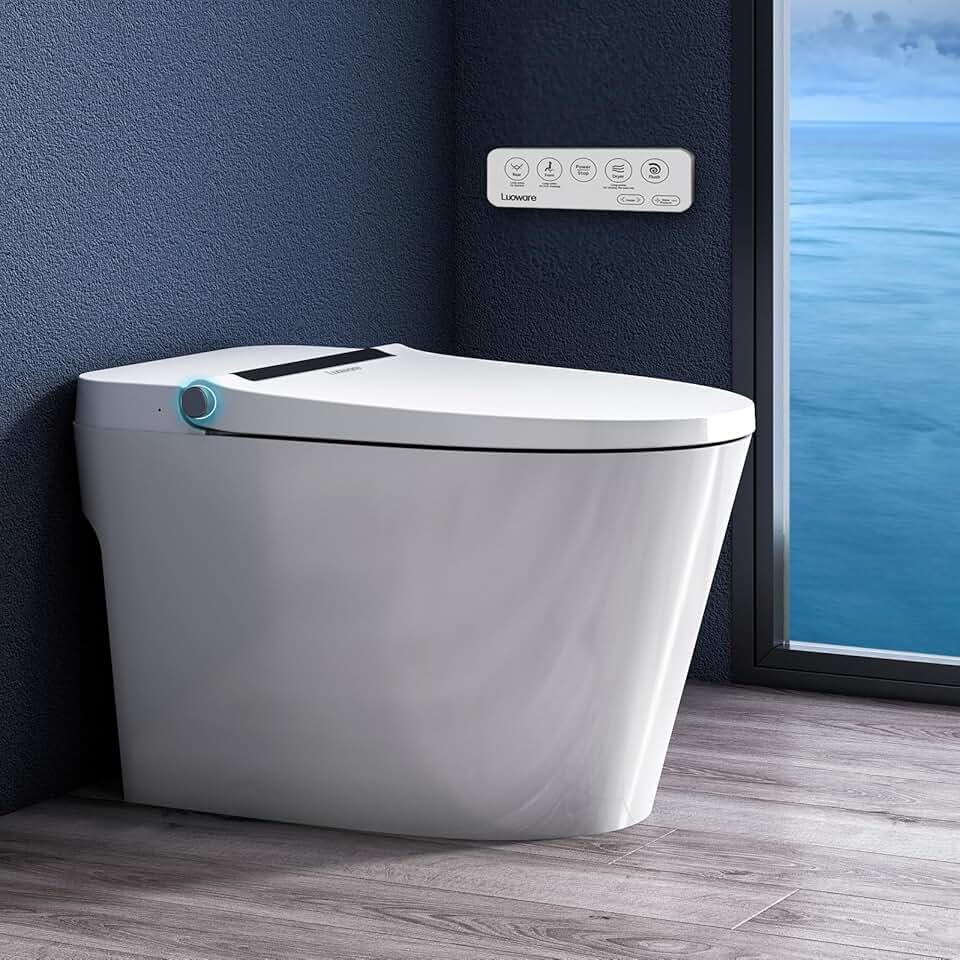 Smart Bidet Toilet, One Piece Elongated Toilet with Built-in Bidet Seat, Auto Flush, Foot Sensor, Pump-Assisted Flush, Heated Seat, Warm Water & Dryer, LED Display, Night Light, Remote Control