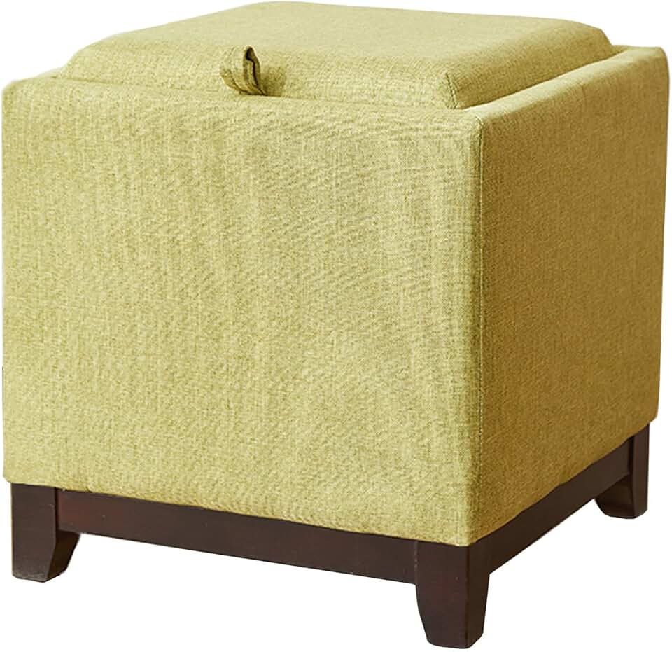 Square Storage Ottoman with Tray,Linen Ottoman Coffee Table Footstool with Handle,Portable Footrest for Living Room Bedroom-Matcha Color