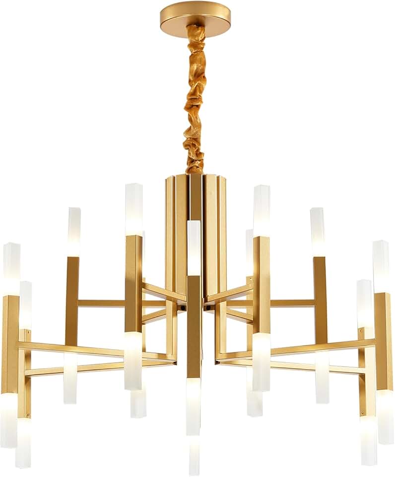 BOKT Gold Sputnik Chandelier Ceiling Light Fixture 24-Lights Brushed Brass Led Round Chandelier Kitchen Island Flush Mount Ceiling Pendant Lamp Height Adjustable Chandelier for Living Room Dining Room