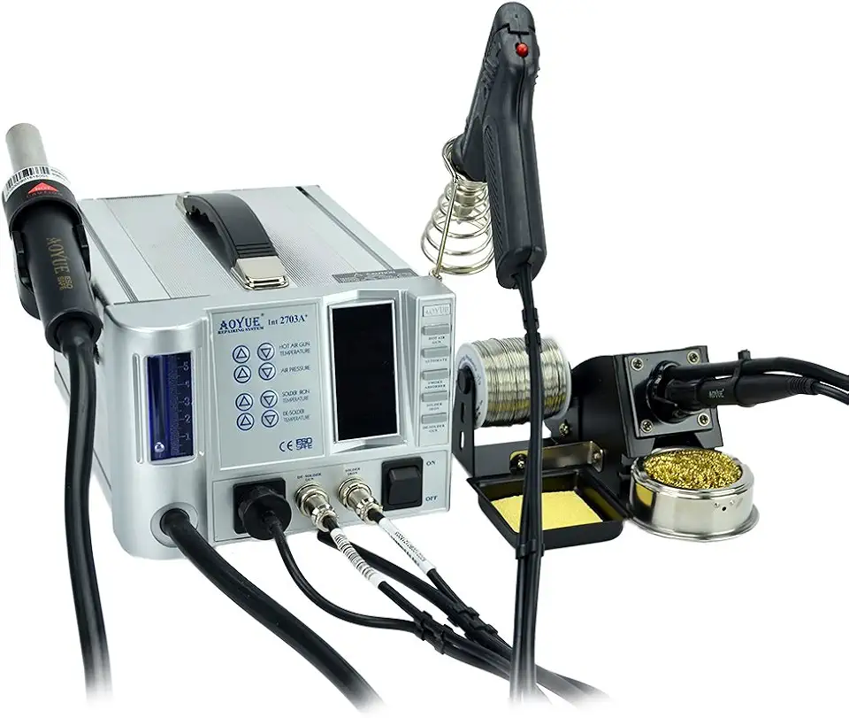 Aoyue 2703A+ SMD Professional Repair & Rework Station With Hot Air, Soldering Iron and a Desoldering Tool