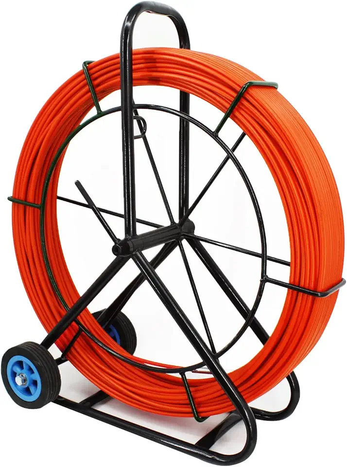 8MM 450FT Fiberglass Wire Cable Running Rod Continuous Fiberglass Tape Cable Wire Rod with Cage Wheel