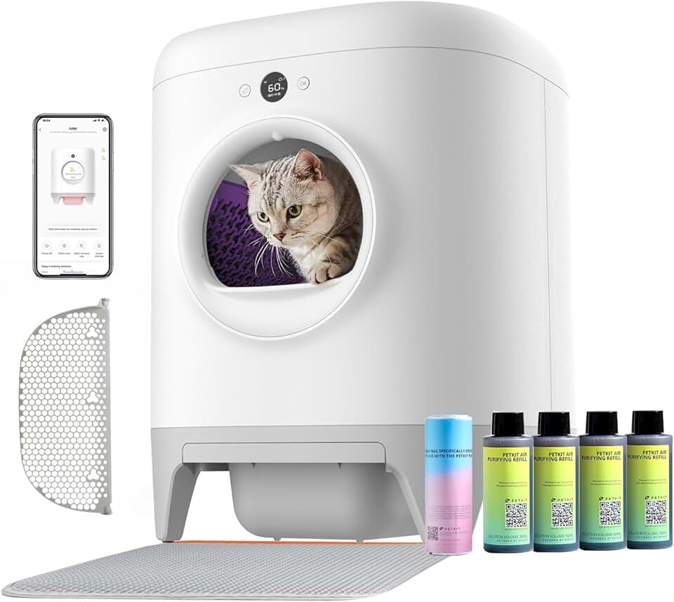 PETKIT New Updated PuraX Self-Cleaning Cat Litter Box, Scooping Free Automatic Cat Litter Box for Multiple Cats with Litter Mat, xSecure/Odor Removal/APP Control
