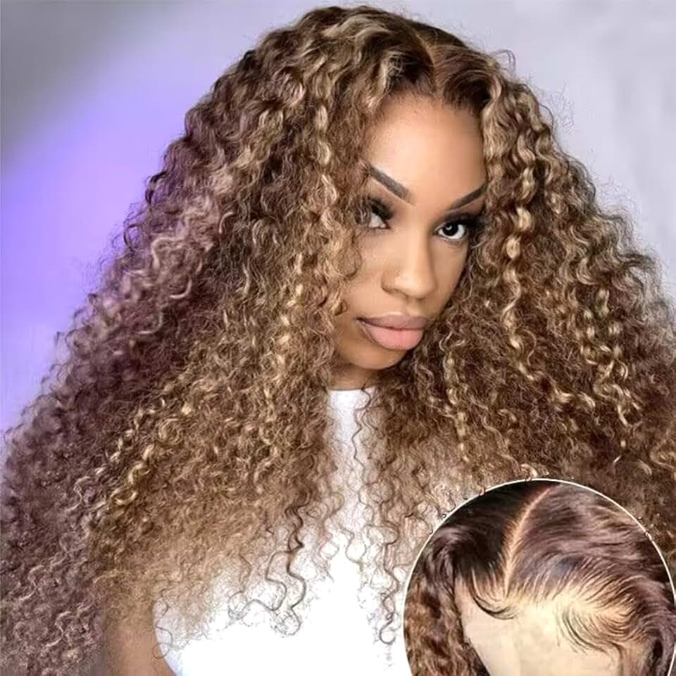 UNICE Pre Everything Frontal Wig Bye Bye Knots 13x4 Transparent Lace Front Wigs Human Hair Deep Curly Honey Blonde Highlights Ear to Ear Put on and Go Glueless Wig Pre Plucked Pre Cut Lace 24 inch