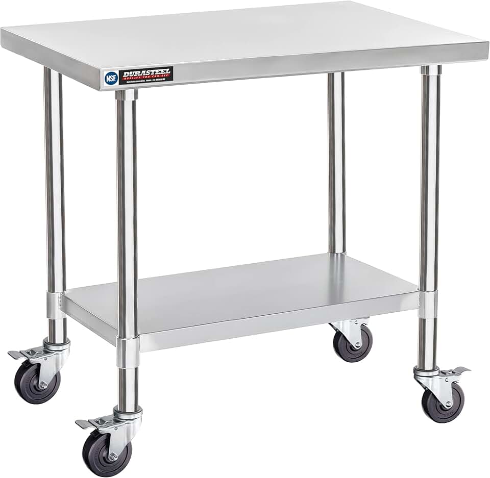 DuraSteel Food Prep Stainless Steel Table - 24 x 36 Inch Metal Table Cart - Commercial Workbench with Caster Wheel - NSF Certified - For Restaurant, Warehouse, Home, Kitchen, Garage,Silver