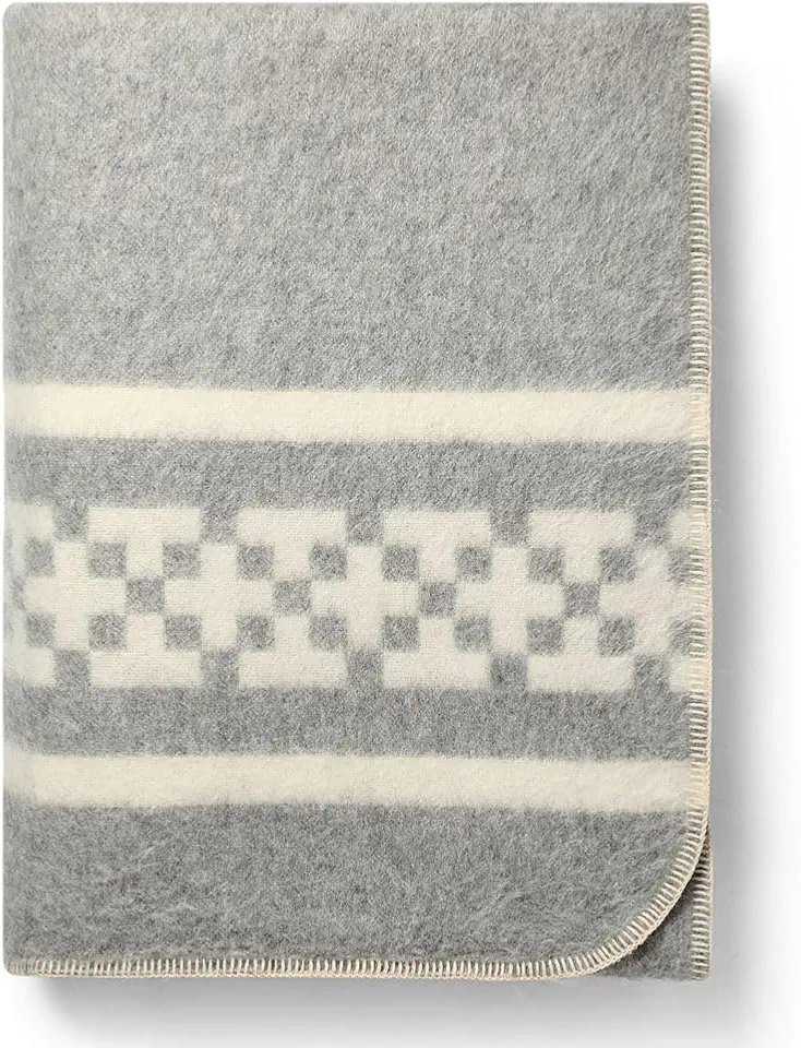 Inca Wall - Thick Alpaca Wool Blanket Heavyweight Camping Outdoors Indoors Soft Peru Queen Size Ethnic Design (Soft Gray/Ivory, Queen Size)