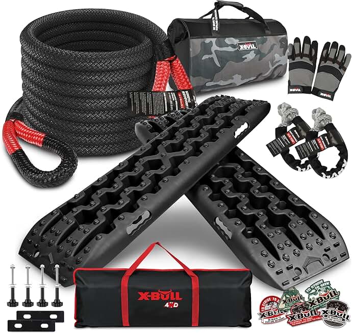 X-BULL New Recovery Traction Tracks Sand Mud Snow Track Tire Ladder with Kinetic Rope Recovery Kit