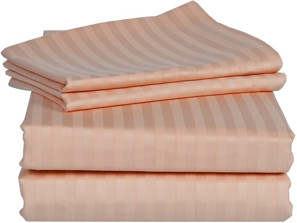 True Luxury Pure Heavy Rich Combed Cotton 4-Piece Bed Sheets Set Twin XL Size Fits mattresses Upto 25-28” deep Pocket – Sateen Weave (Stripe, Peach)