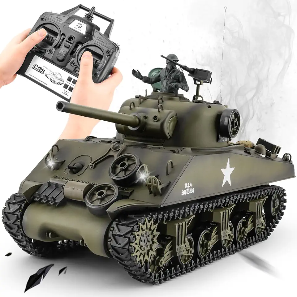 RC Sherman Tank Model,HengLong RC Tanks 1/16 Scale 2.4ghz US M4A3 Sherman Tank,Remote Control Tanks for Adults,Big Tank for Boys Kids and Teens Age 14+