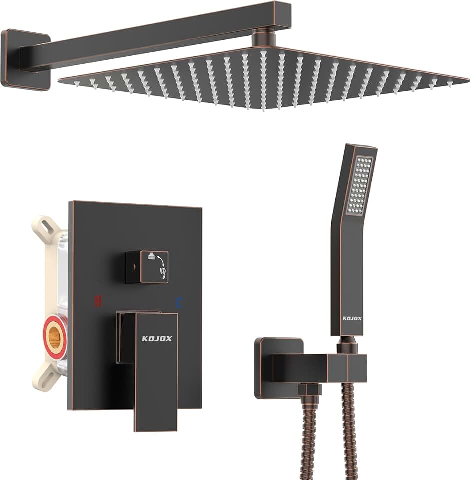 Oil Rubbed Bronze Shower System with High Pressure 10 Inch Rainfall Shower Head, Handheld Shower head and Shower Faucet Trim valve, Bathroom Luxury Rain Mixer Shower Set Wall Mounted