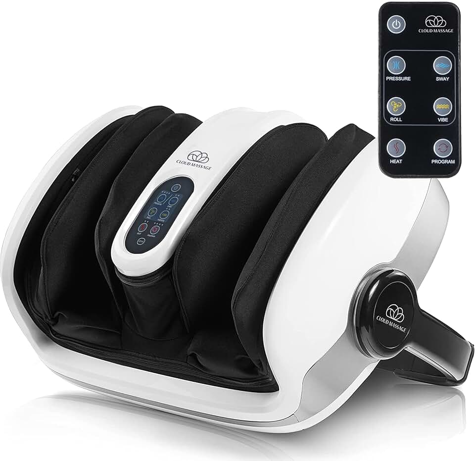 Cloud Massage Shiatsu Foot Massager with Heat - Foot & Calf Massager for Relaxation, Plantar Fasciitis Relief, Neuropathy, Circulation, and Heat Therapy - FSA/HSA Eligible - White, Includes Remote