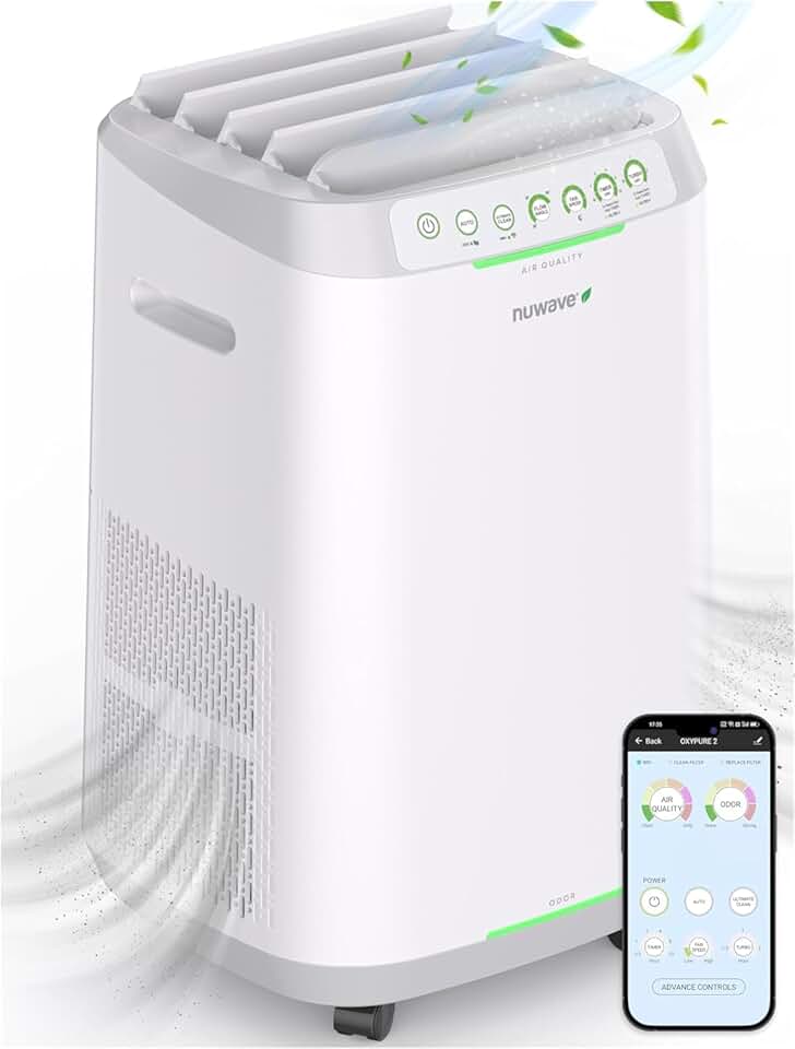 Nuwave OxyPure ZERO Air Purifier - Covers Up to 2,002 Sq Ft, Dual 4-Stage Filtration, Adjustable Air Flow, Only Air Purifier with True No Replacement Filter Required, High Efficiency, Eco-Friendly