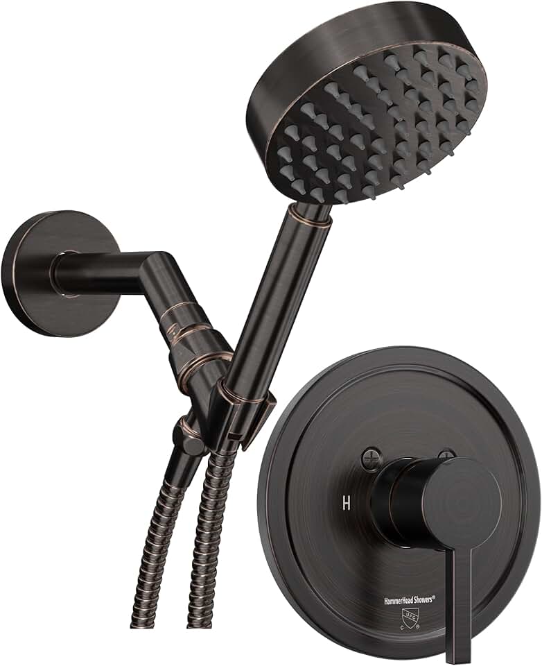 ALL METAL Handheld Shower Head with Hose, Brass Holder, 7