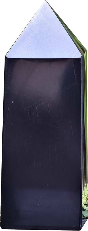 Superb Natural Polished Black Tourmaline Quartz Crystal Stone 4 Faceted Point Tower (200x75mm) Chakras Healing Large Raw Tower Minerals Specimen Healing Charged Metaphysical