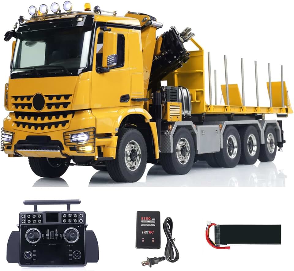 1/14 10X10 Hydraulic RC Flatbed Timber Car 9-Way Reversing Valve Motor Servo ESC Light Sound System Remote Control Crane Dump Truck Model