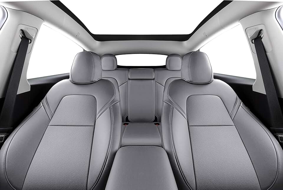 INCH EMPIRE Seat Cover Custom Fit for Tesla Model Y 5 Seat Synthetic Leather Car Seat Cushion Protector for 2020 2021 2022 2023 2024 Customized (Lichi Grey Model Y)