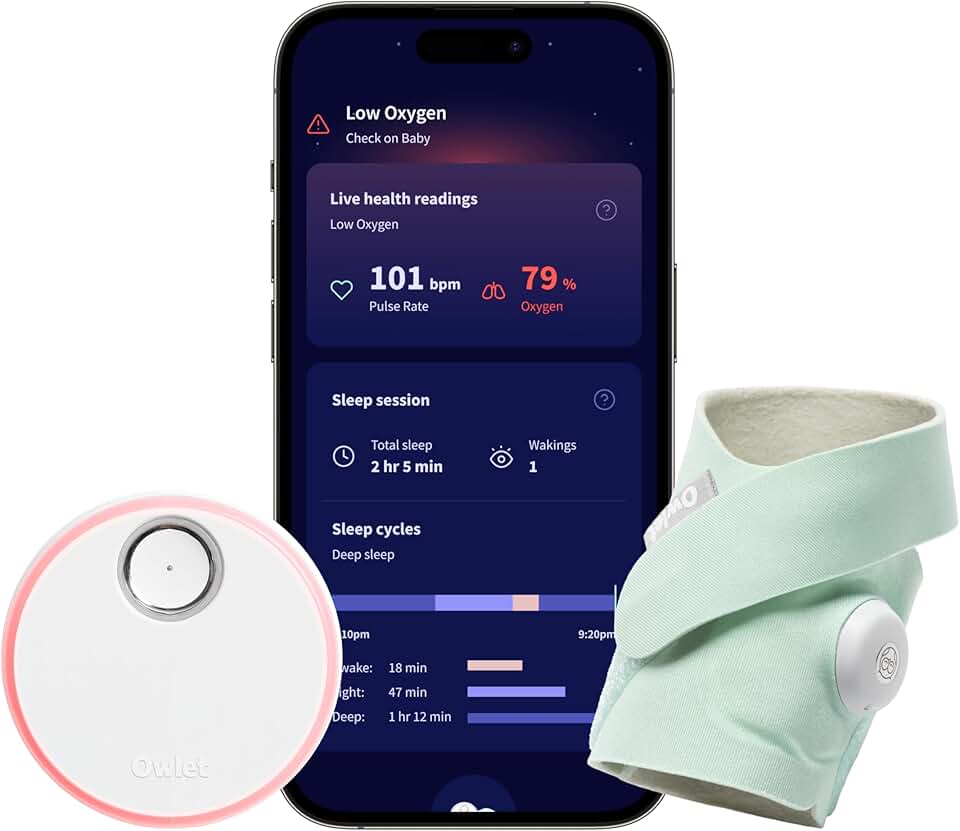 Owlet Dream Sock® - FDA-Cleared Smart Baby Monitor - Track Live Pulse (Heart) Rate, Oxygen in Infants - Receive Notifications - Mint