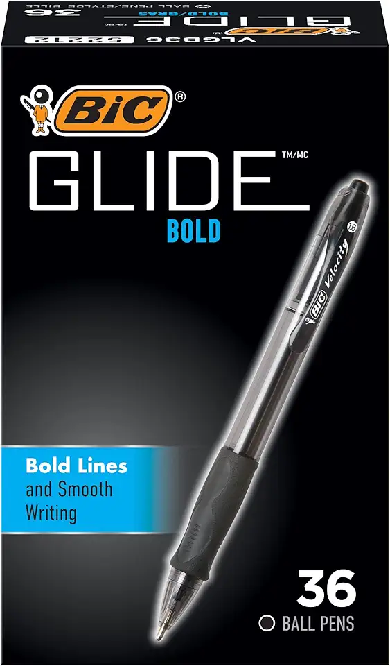 BIC Glide Bold Retractable Ball Point Pen, Bold Point (1.6mm), Black, Great For Everyday Use, (Pack of 12, 432 Count Total)