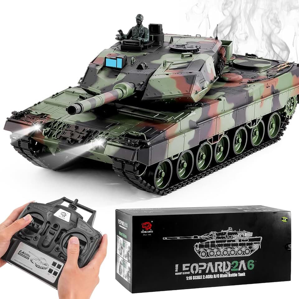 Remote Control Tank, Henglong German Leopard 2A6 Main Battle Tank, 1/16 2.4ghz RC Tank That Shoots, RC Tanks Vehicles Model with Sound & Light for Ages 14+