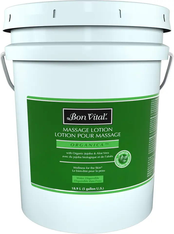 Bon Vital' Organica Massage Lotion with Certified Organic Ingredients for an Earth-Friendly Massage, Natural Moisturizer Lotion for Soothing Back & Neck Massages, 5 Gal, Label may Vary