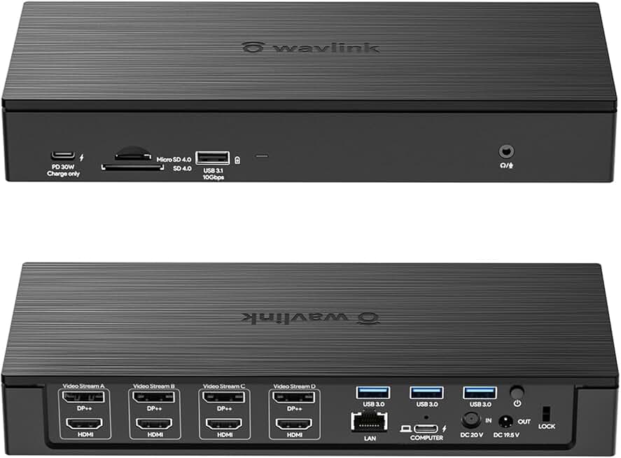 WAVLINK Enterprise-Level Universal Docking Station,20-in-1 USB-C Quad 4K Dual 5K@60Hz Display Dock with 100W Charging,4xDisplayPort(1.2),4xHDMI(2.0),2.5G Ethernet,USB 3.1/3.0-A,USB-C(PD30W)
