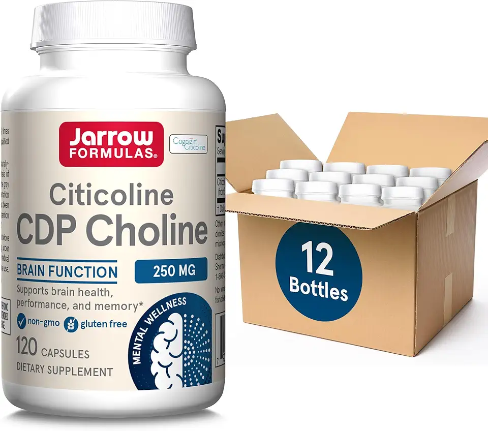 Jarrow Formulas Citicoline CDP Choline 250 mg, Dietary Supplement for Brain Health, Performance & Memory Support, 120 Capsules, 60-120 Day Supply, Pack of 12