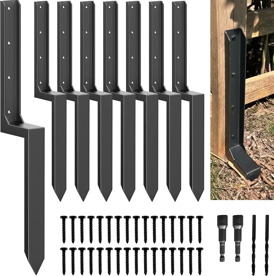 Thicker Steel Fence Post Repair Kit, Anchors Ground Spikes Decking Posts, Support Garden Broken 4x4/6x6 Wood Fence Post Stakes (Thicker 11-Gauge, 8 Pack/Black)