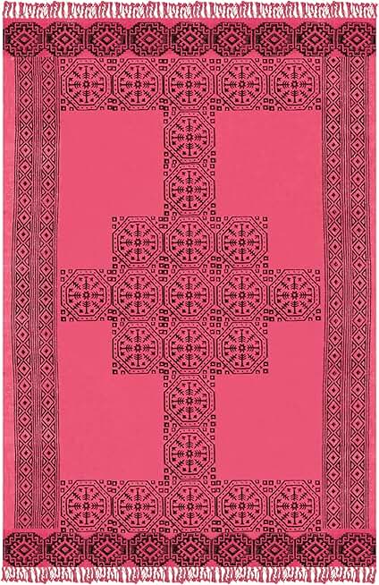 Kilim Rug 5x8 Area Rug Boho Rug Red & Black Cotton Area Rug Easy Washable Rug Flatweave Rugs for Small Bedroom Rug Living Room Kitchen Bathroom Laundry Room