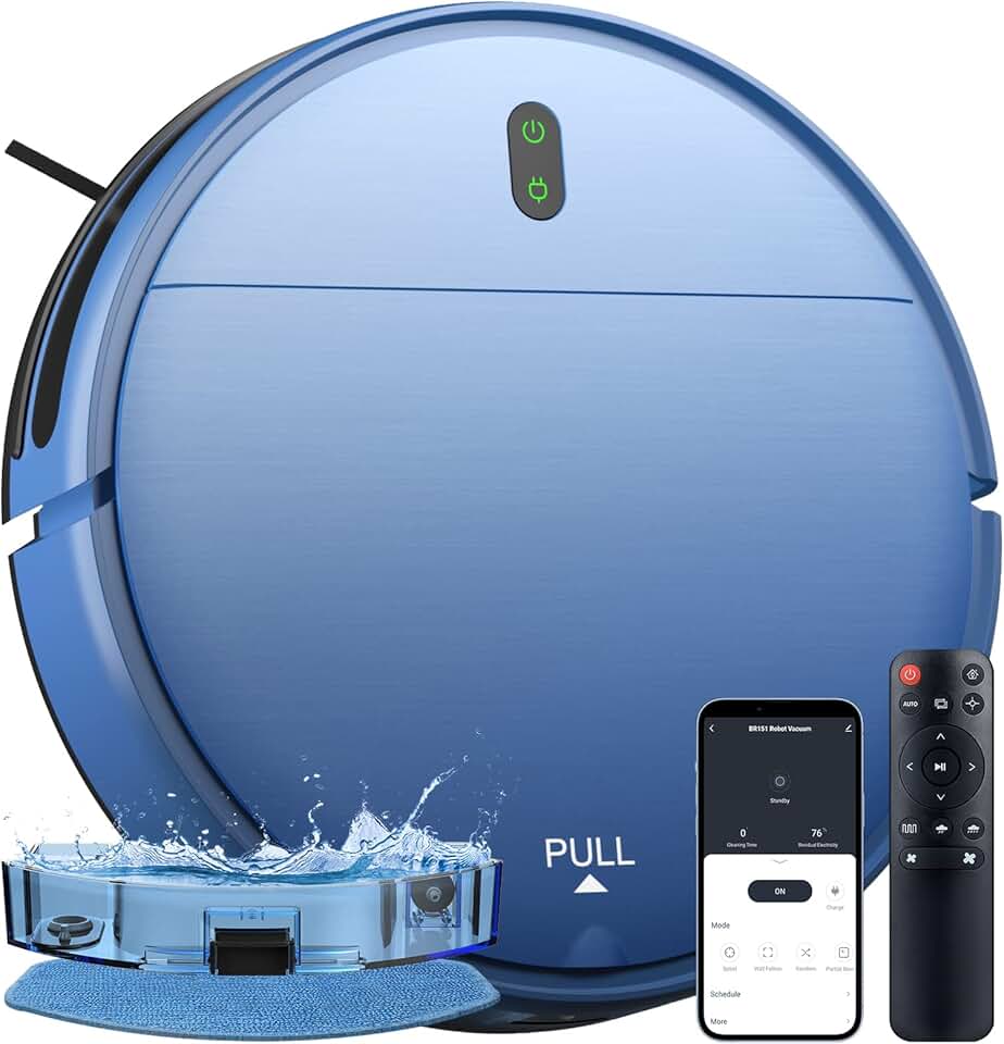 ZCWA Robot Vacuum and Mop, 2 in 1 Robot Vacuum Self-Charging Robot Vacuum Cleaner Compatible with WiFi/APP, Ideal for Hard Floor, Carpet and Pet Hair, Blue