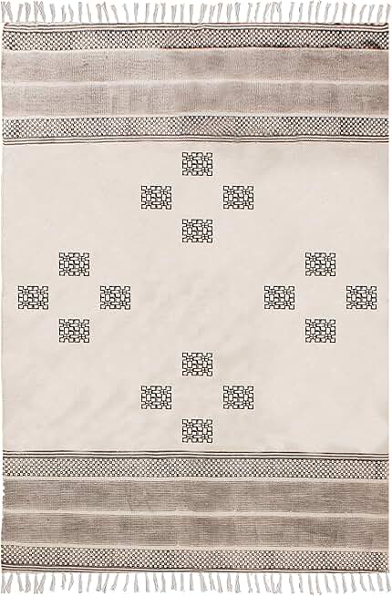 Kilim Rug 10x18 Area Rug Flatweave Area Rug Washable Cotton Rug Beige Black Cotton Dhurrie Boho Rugs for Large Area Bedroom Rug Living Room Dining Table Room