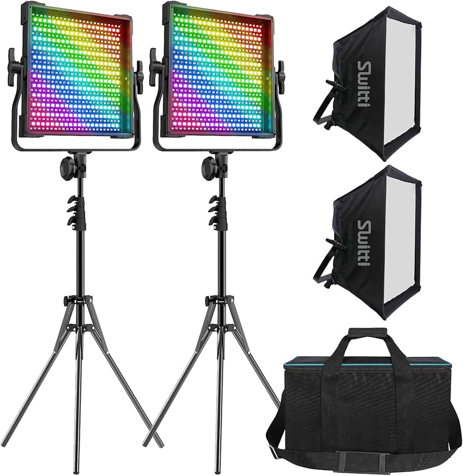 RGB Video Light, Full Color Studio Photography Lighting Kit, 50W LED Panel Light with Softbox, 552 LEDs/CRI 97+, 2600K-10000K/0-360 Adjustable Colors/9 Kinds of The Scene Lights