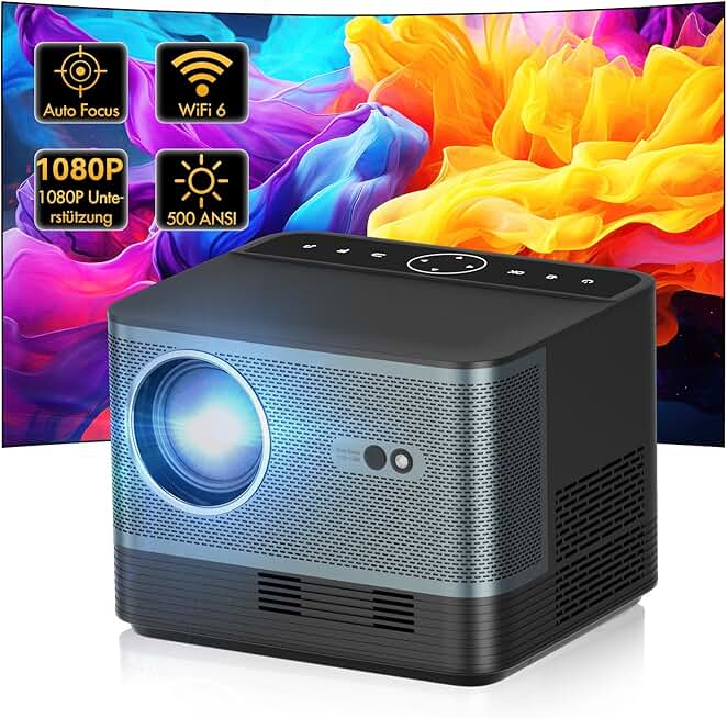 Smart Projektor Auto Focus/Trapezoidal Correction 18000 Lumens WiFi5 Bluetooth Full HD 1080P LEDProjector Supports 4K 150Inch Home Cinema Video Projector für iOS/Android Handy/TV Stick/Lapto
