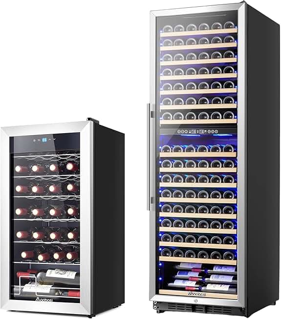 AAOBOSI 46 Bottles Wine Fridge, 24 Inch Wine Cooler with Dual Zone, Freestanding and Built-in Wine Refrigerator, 176 Bottles Wine Refrigerator, Freestanding Wine Fridge with Intelligent Temperature