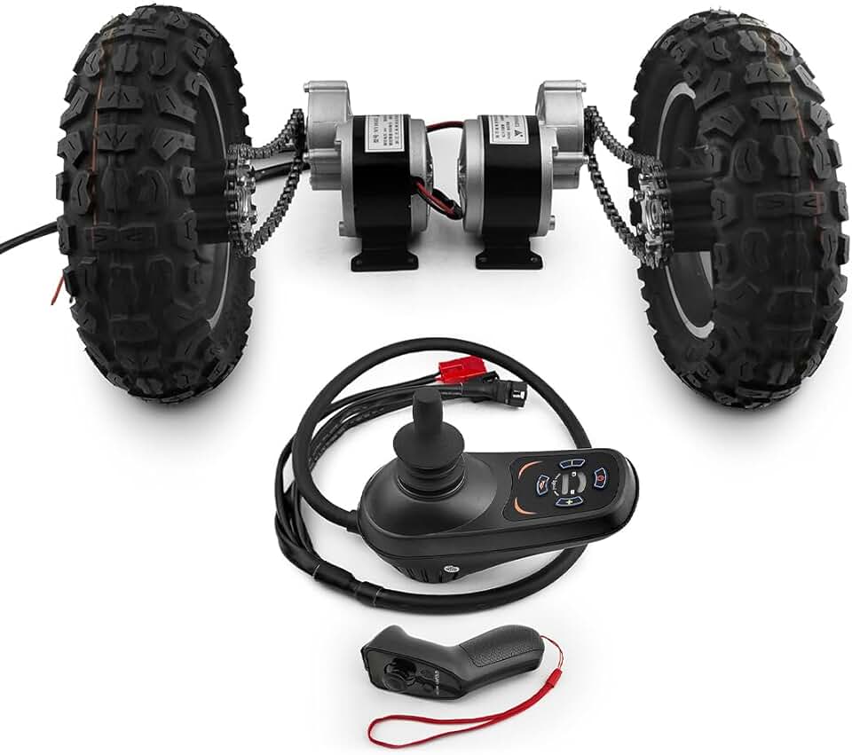 10 Inch Dual Drive Inflated Wheel Conversion Kit Joystick for Bike Barrow Trolley Flatbed Cart Wheelchair