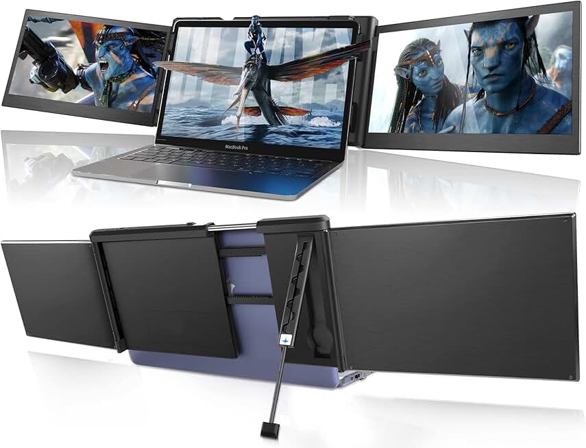 BQAA 12'' Portable Dual Triple Portable Monitor for Laptop, Laptop Monitor Screen Extender FHD 1080P IPS Screen with Full Function Type-C for 13.3-16.5 Inch Only for MacBook Laptop P2S-M