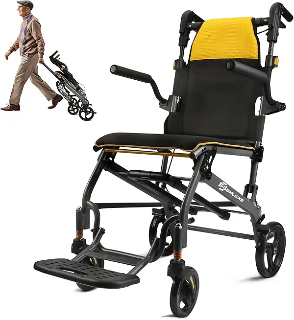 Transport Chair Lightweight Foldable with Telescopic Handle, 19.4lbs Portable Folding Travel Transfer Wheel Chairs for Adults Seniors
