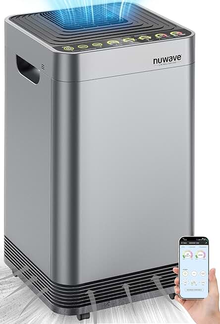 Nuwave OxyPure Zero Plus Air Purifier, Save $1200 in Filter Replacement, Covers Up to 3210ft² Large Room by 105W High Torque Motor, Captures 99.99% of Particles, Dust, Smells, Sleep Mode for Bedroom