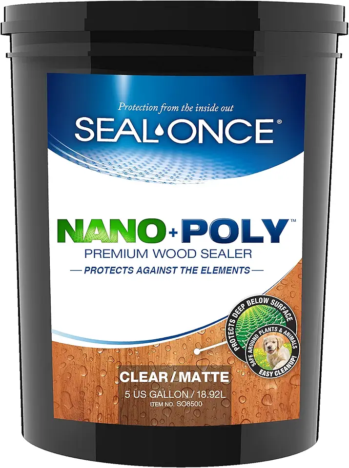 Seal-Once Nano+Poly Penetrating Wood Sealer with Polyurethane - Premium Waterproof Sealant -5 Gallon & Clear