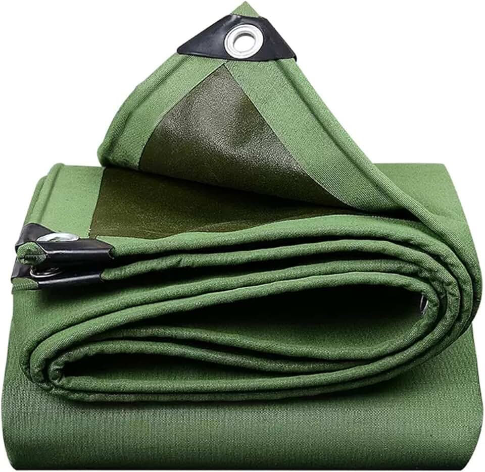Tarpaulin Waterproof Heavy Duty Tarp Sheet with Reinforced Grommets Canvas Tarpaulin 0.75mm Thick Protective Groundsheet for Fishing Camping,Green (Size:3x5m)