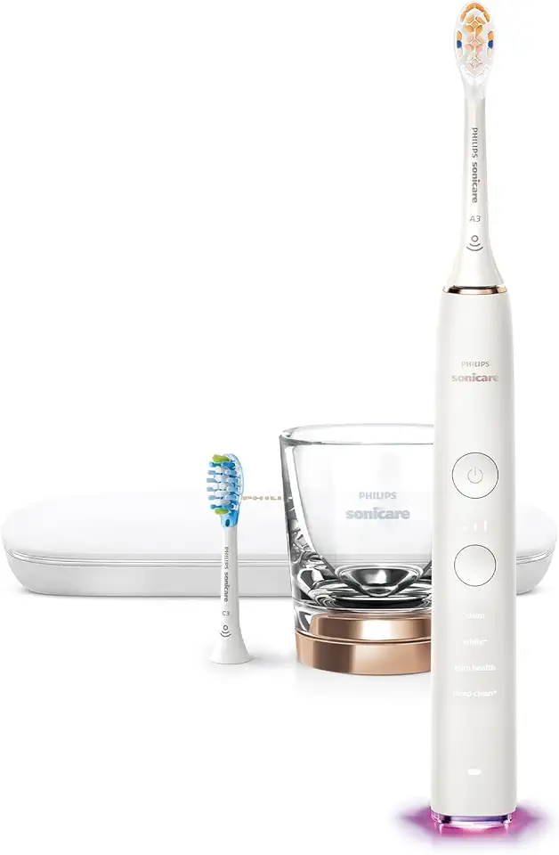 DiamondClean Smart 9300 Electric Toothbrush, Sonic Toothbrush with App, Pressure Sensor, Brush Head Detection, 4 Brushing Modes and 3 Intensity Levels, Rosegold, Model HX9903/65