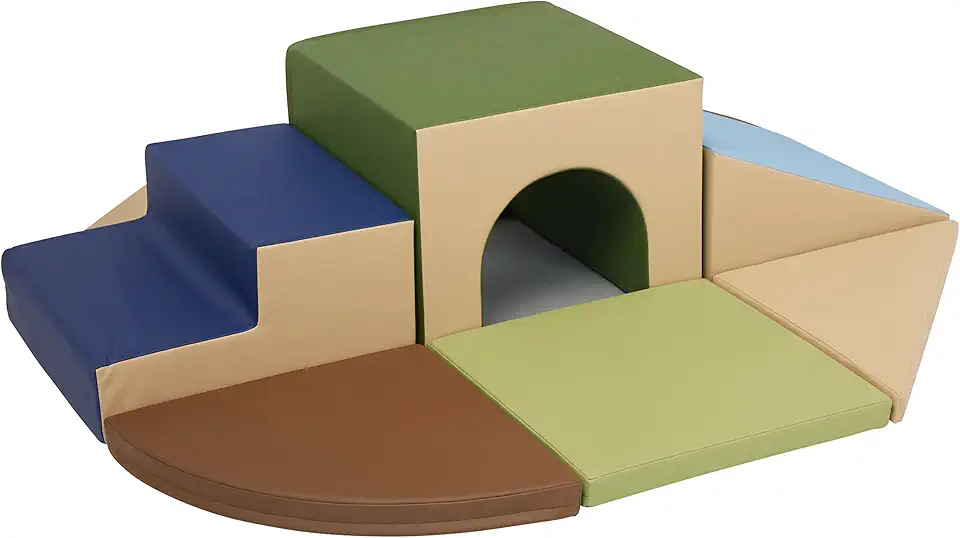 ECR4Kids SoftZone Lincoln Tunnel Climber, Toddler Playset, Earthtone, 9-Piece