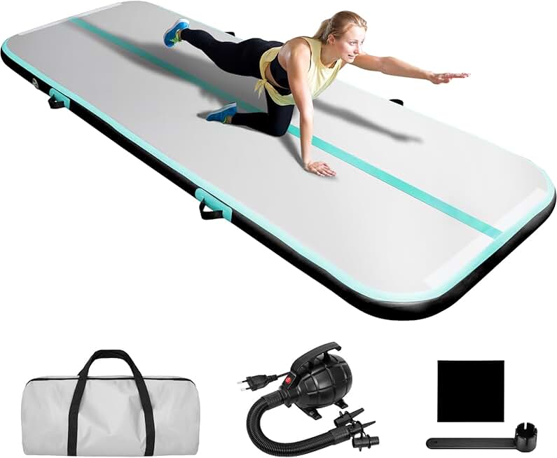 EDOSTORY Inflatable Air Gymnastics Mat 10ft/13ft/16ft/20ft Training Mats 4 inches thick Gymnastics Tracks for Home/Training/Cheerleading/Yoga/Water Sports with 600W Electric Pump