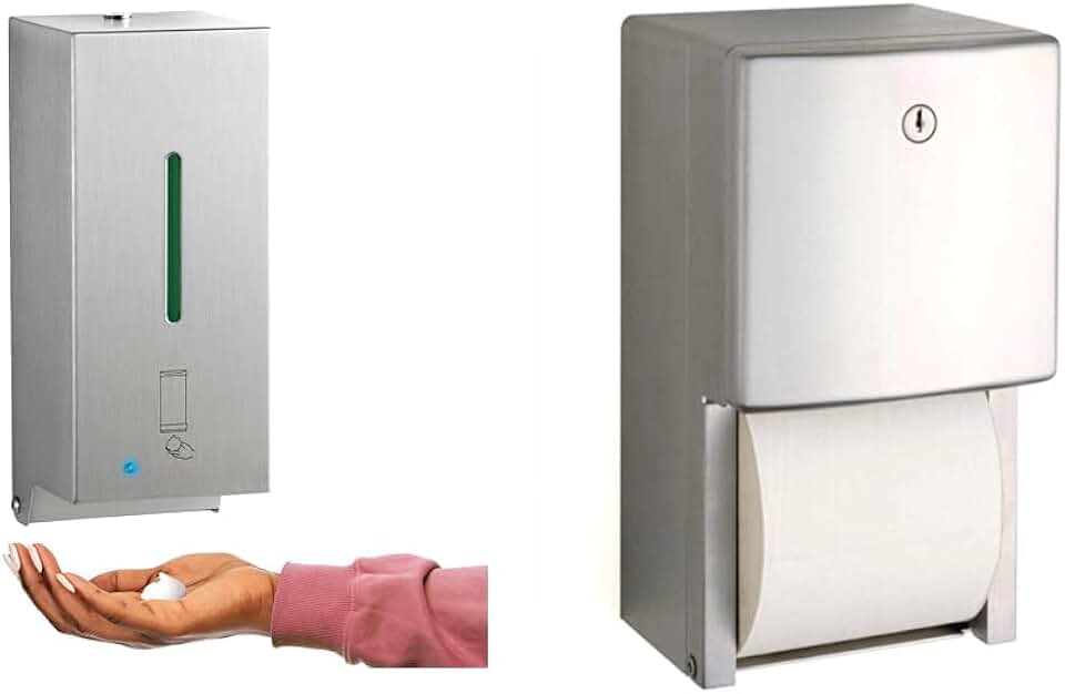 Bobrick 2013 Stainless Steel Automatic Wall-Mounted Foam Soap Dispenser and ConturaSeries Stainless Steel Surface-Mounted Multi-Roll Toilet Tissue Dispenser Bundle, 27-FL oz. and 5-15/16